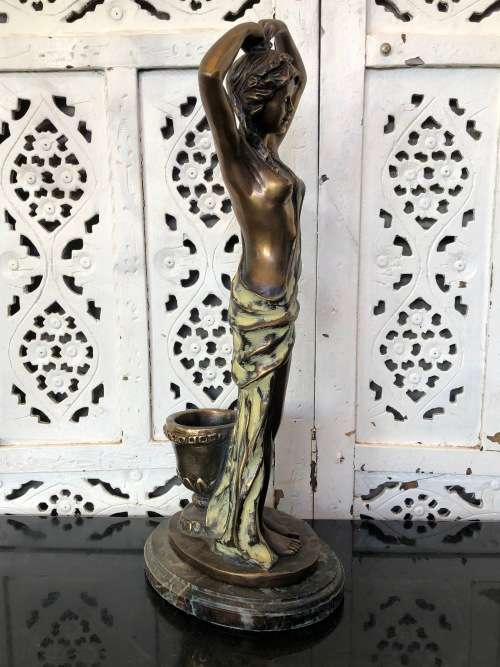 WOW !!! GORGEOUS SIGNED ART DECO SEMI-NUDE BRONZE ON A MARBLE BASE - STUNNING INVESTMENT PIECE