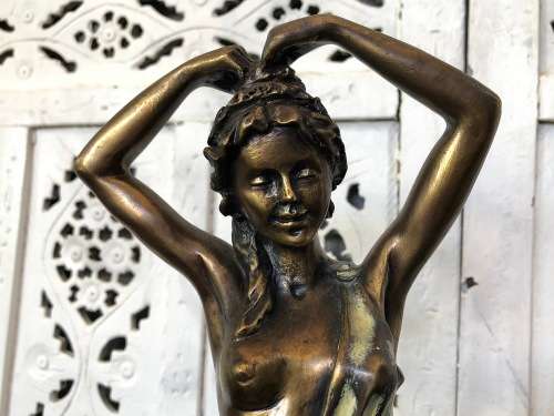 WOW !!! GORGEOUS SIGNED ART DECO SEMI-NUDE BRONZE ON A MARBLE BASE - STUNNING INVESTMENT PIECE