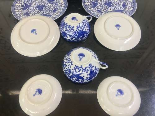 Beautiful set of Japanese Nippon Tokusei  c1926-1945 Porcelain 8 pc Tea Trios Phoenix Pattern
