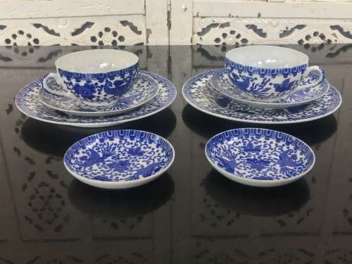 Beautiful set of Japanese Nippon Tokusei  c1926-1945 Porcelain 8 pc Tea Trios Phoenix Pattern