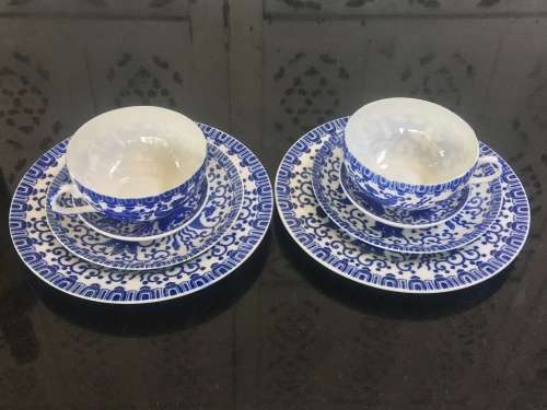 Beautiful set of Japanese Nippon Tokusei  c1926-1945 Porcelain 8 pc Tea Trios Phoenix Pattern