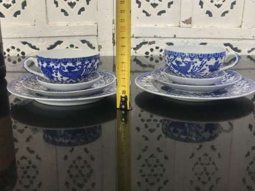 Beautiful set of Japanese Nippon Tokusei  c1926-1945 Porcelain 8 pc Tea Trios Phoenix Pattern
