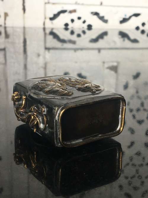 Antique Chinese Nei Wu Fu Zao Marked Brass Snuff Bottle Coral Cap