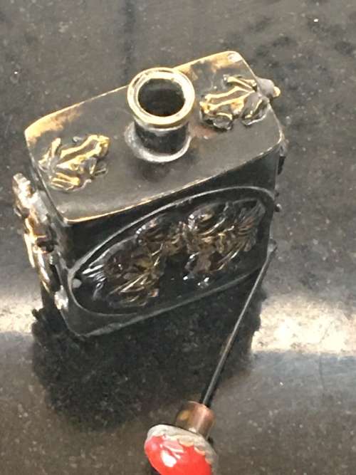 Antique Chinese Nei Wu Fu Zao Marked Brass Snuff Bottle Coral Cap