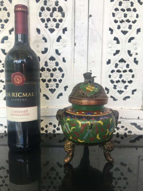 Beautiful Antique Chinese Dragon Cloisonne Foo Lion Tripod Incense Burner /Censer lots of character.