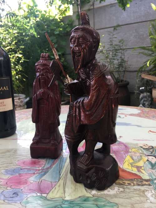 Vintage Chinese Carved Wooden Fishermen Figurines