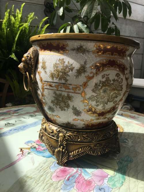 Vintage Chinese Bronzed Polymer Ormolu Mounted Cache Pot