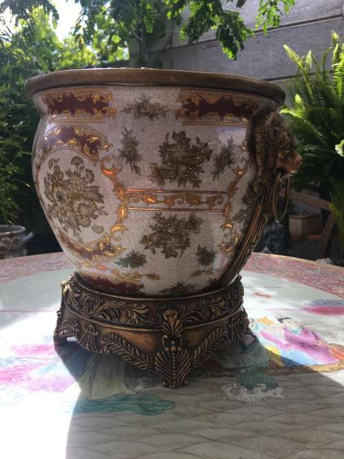 Vintage Chinese Bronzed Polymer Ormolu Mounted Cache Pot