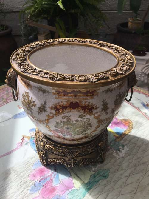 Vintage Chinese Bronzed Polymer Ormolu Mounted Cache Pot