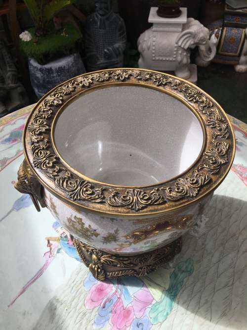 Vintage Chinese Bronzed Polymer Ormolu Mounted Cache Pot