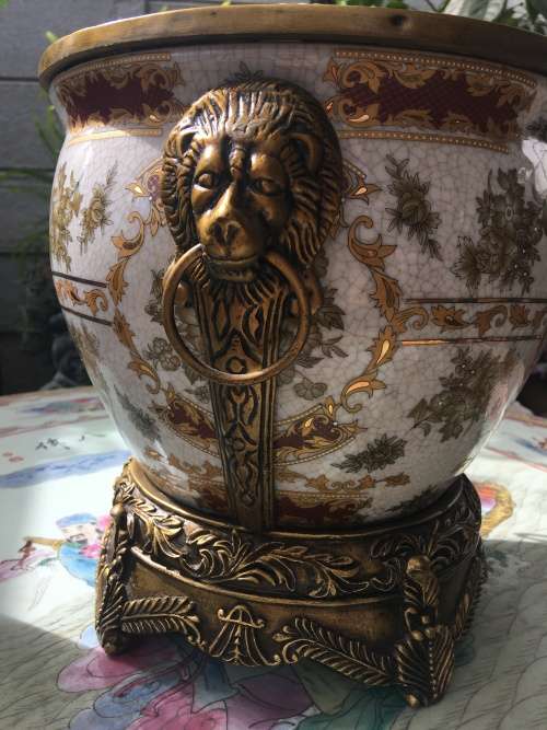 Vintage Chinese Bronzed Polymer Ormolu Mounted Cache Pot