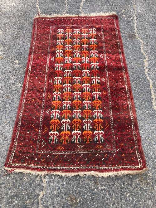 LOVELY VINTAGE HAND KNOTTED PURE WOOL BALUCHI PERSIAN CARPET 1860 X 1040mm