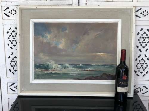 INVESTMENT ART !! JOHAN OLDERT (1912-1984)  FRAMED OIL ON BOARD - RARE SEASCAPE