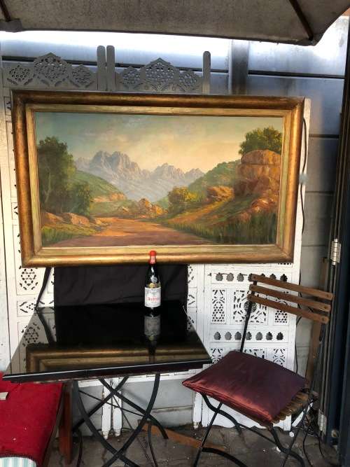 INVESTMENT ART - JL FOURE (SA 20th CENTURY) MASSIVE OIL ON CANVAS LANDSCAPE TITLED "DU TOIT's KLOOF"