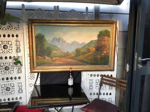 INVESTMENT ART - JL FOURE (SA 20th CENTURY) MASSIVE OIL ON CANVAS LANDSCAPE TITLED "DU TOIT's KLOOF"