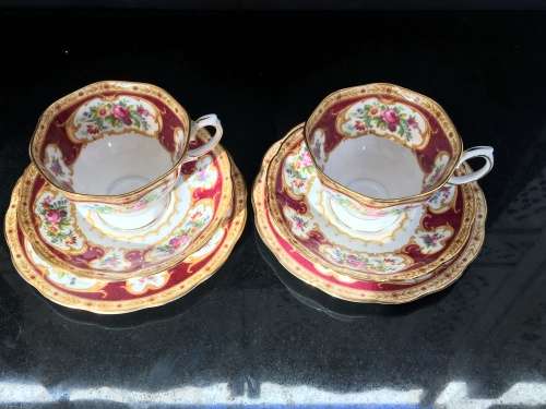 Delightful Lady Hamilton c1939-1945 Date Stamp Royal Albert Bone China England,Tea Trios