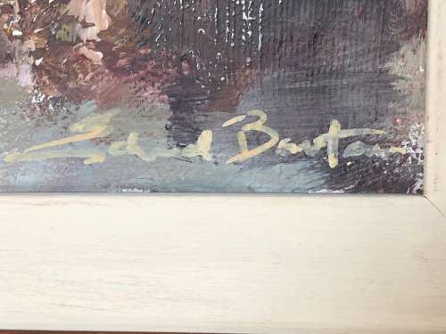 INVESTMENT ART !! EDMUND BARTON (SA 20th CENTURY) FRAMED OIL ON BOARD - CAFE SCENE