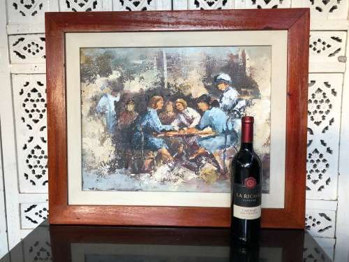 INVESTMENT ART !! EDMUND BARTON (SA 20th CENTURY) FRAMED OIL ON BOARD - CAFE SCENE