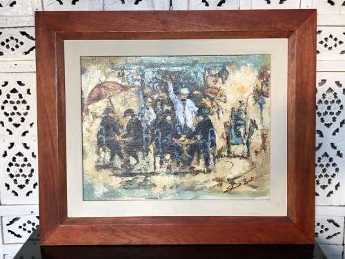 INVESTMENT ART !! EDMUND BARTON (SA 20th CENTURY) FRAMED OIL ON BOARD - CAFE SCENE