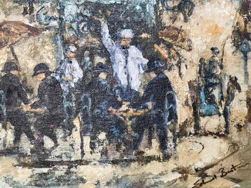 INVESTMENT ART !! EDMUND BARTON (SA 20th CENTURY) FRAMED OIL ON BOARD - CAFE SCENE