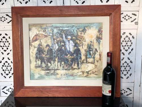 INVESTMENT ART !! EDMUND BARTON (SA 20th CENTURY) FRAMED OIL ON BOARD - CAFE SCENE