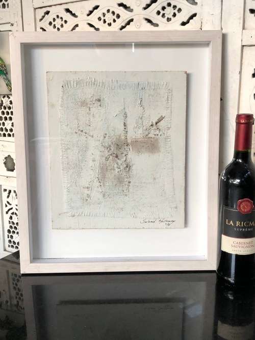 INVESTMENT ART !! SALOME HOLLOWAY (1964 - SA 20th CENTURY) FRAMED MIXED MEDIA ON BOARD - "RAW WORKS"