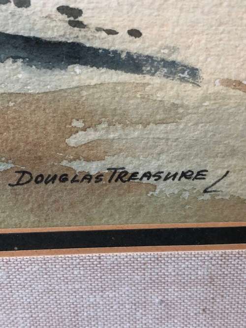 INVESTMENT ART  !!! DOUGLAS TREASURE (SA - 1917 - 1995) ORIGINAL WATERCOLOR TITLED "STRUISBAAI"