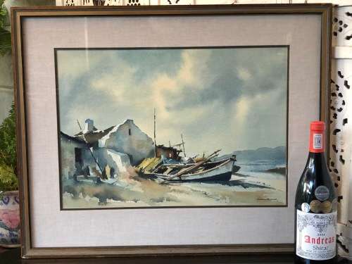 INVESTMENT ART  !!! DOUGLAS TREASURE (SA - 1917 - 1995) ORIGINAL WATERCOLOR TITLED "STRUISBAAI"