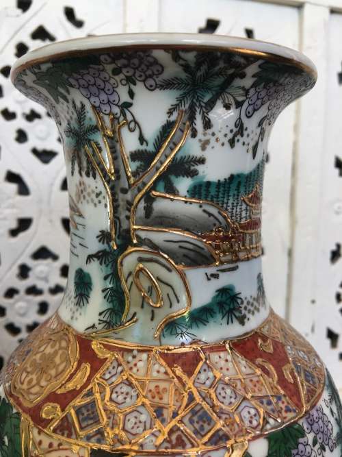 A Stunning Chinese Marked Satsuma Moriage Gold Gilt Geisha Porcelain Vase  30 cm Tall