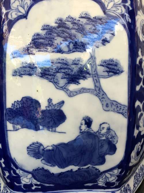 Stunning X Large Chinese Under Glaze Blue Hand Painted Pictorial Porcelain Caddy
