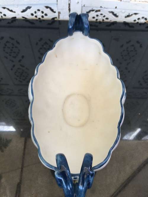 Large Portugal Marked Capodimonte Style Footed & Double Handle Porcelain /Center Piece Fruit Dish