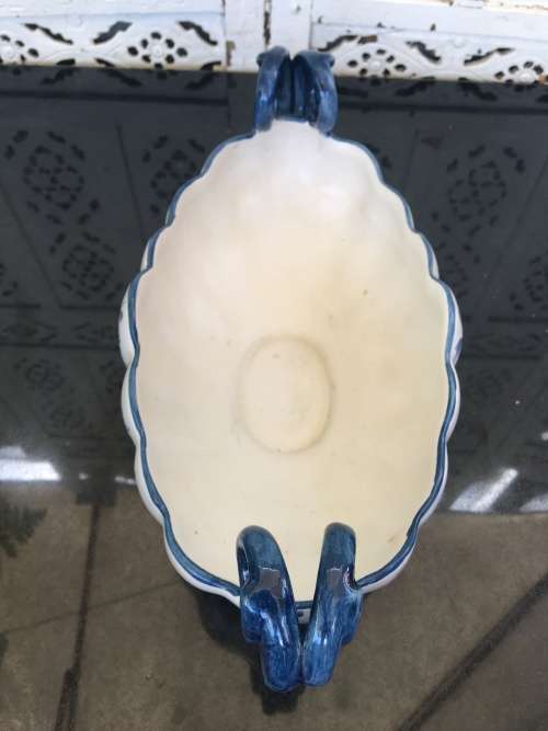 Large Portugal Marked Capodimonte Style Footed & Double Handle Porcelain /Center Piece Fruit Dish