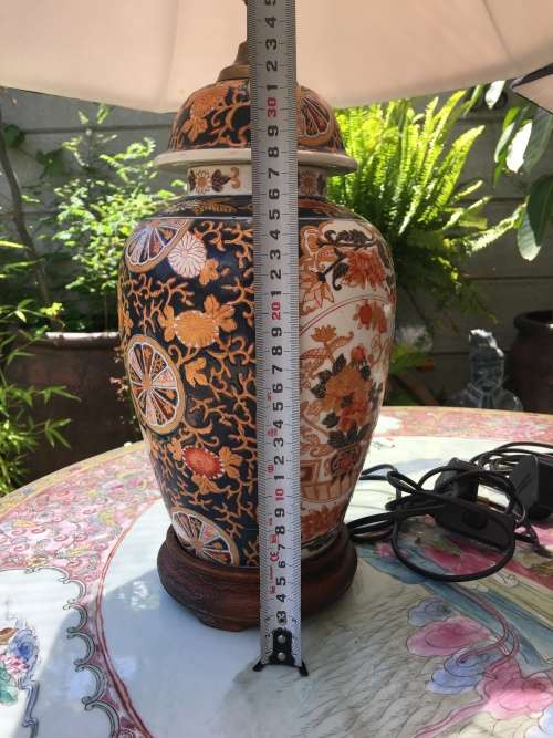 A Stunning old Majestic Qianlong Marked Chinese Imari Temple Jar Lamp on Stand. Thick Enamel
