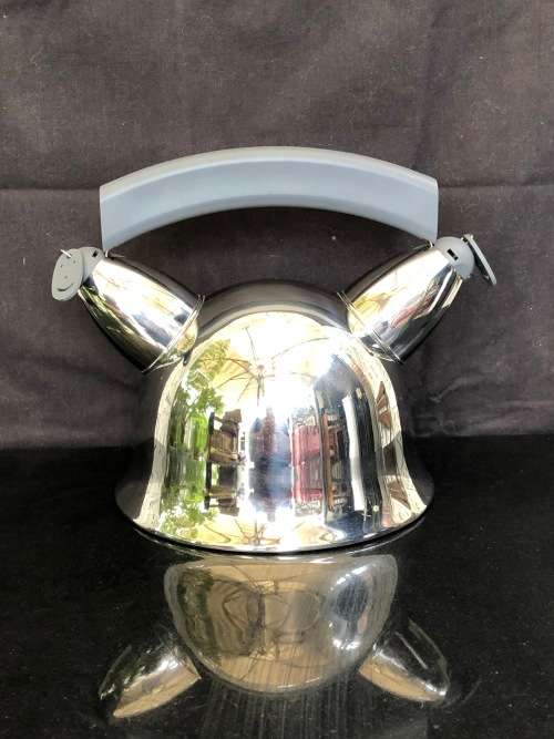 WOW !!! ALESSI ITALY MAMA 'O TEA KETTLE ANDRE BRANZI STAINLESS STEEL TEA POT MEMPHIS ERA
