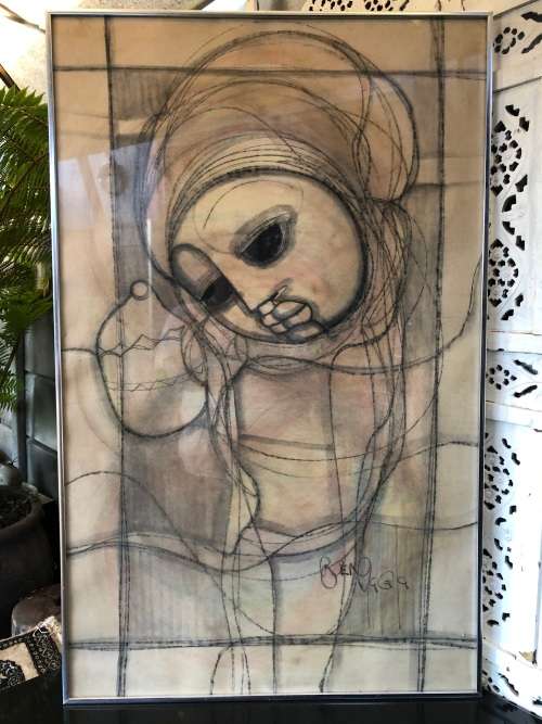 INVESTMENT ART !!! BENJAMIN MZIMKULU MACALA (1937 - 1997 SA LISTED ARTIST) - FRAMED MIXED MEDIA