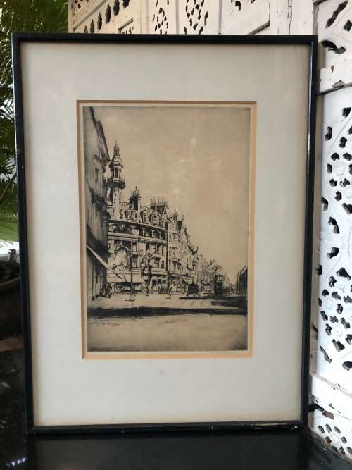 TOM MAXWELL (1874 - 1937) SCOTTISH ARTIST - FRAMED ETCHING TITLED "CHARING CROSS" SIGNED IN PENCIL