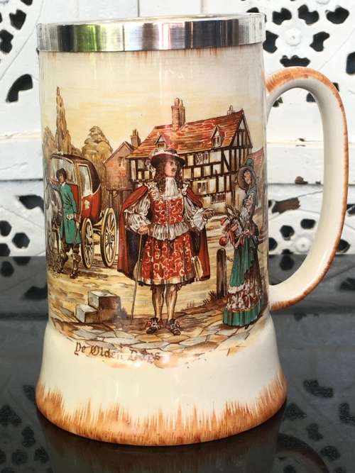 Victorian Scene "The Olden Days" Lancaster & Sandland  Beer Jug Yeoman EPNS  protect band