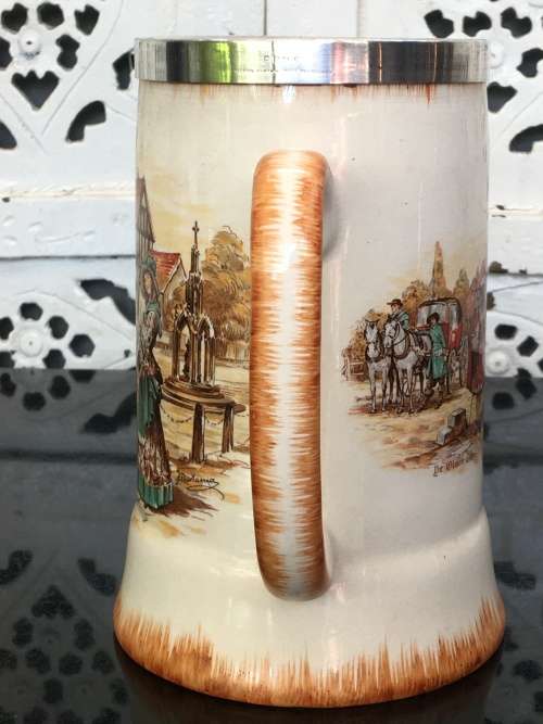 Victorian Scene "The Olden Days" Lancaster & Sandland  Beer Jug Yeoman EPNS  protect band