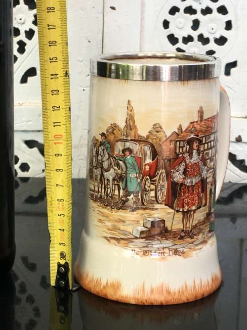 Victorian Scene "The Olden Days" Lancaster & Sandland  Beer Jug Yeoman EPNS  protect band