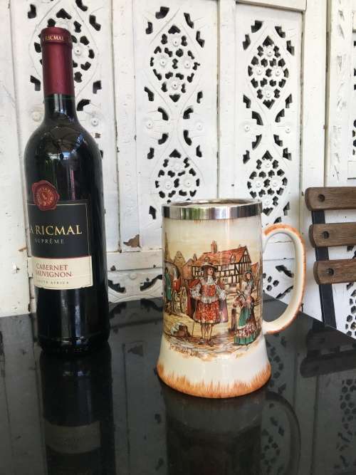 Victorian Scene "The Olden Days" Lancaster & Sandland  Beer Jug Yeoman EPNS  protect band