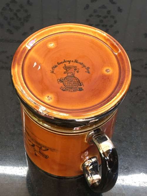 Arthur Wood Tankard "Ye Olde Coaching Days" England High Gloss Porcelain with Silver Gilt
