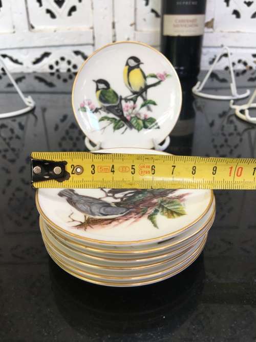 Vintage Collection of 9 Coalport Bone China England 9 cm Bird Series Plates with stands