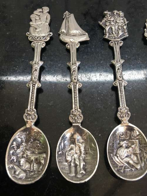 Vintage Hermanus Silver Plated Relief Small Tea Spoons on a Stand,