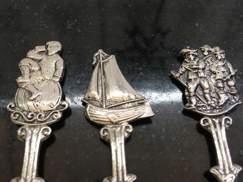 Vintage Hermanus Silver Plated Relief Small Tea Spoons on a Stand,