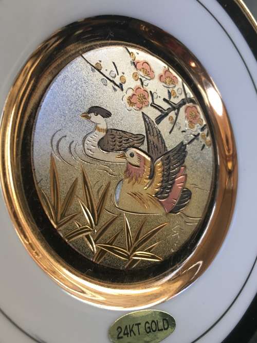 "The Art of Chokin" c1970s Japan 24K Gold Edged Collection of 8 Rare Birds Porcelain 9cm Plates