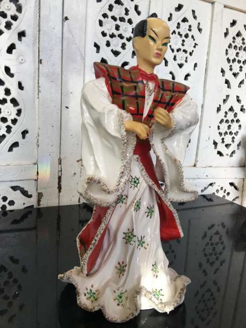 Beautiul Mid 1900s Porcelain Japanese Samurai 26.5 cm Tall Figurine By Kathi Urback.