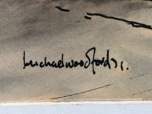 RICHARD WOODFORD ( UK 20th CENTURY) PERSONALISED FRAMED WATERCOLOR