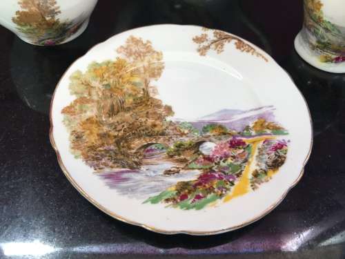 A Delightful Shelley Heather Porcelain Part Tea Set.  Tea For Two with Teapot Sugar & Creamer