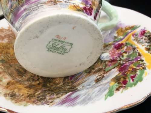 A Delightful Shelley Heather Porcelain Part Tea Set.  Tea For Two with Teapot Sugar & Creamer