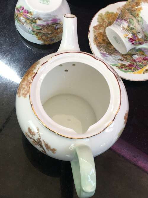A Delightful Shelley Heather Porcelain Part Tea Set.  Tea For Two with Teapot Sugar & Creamer